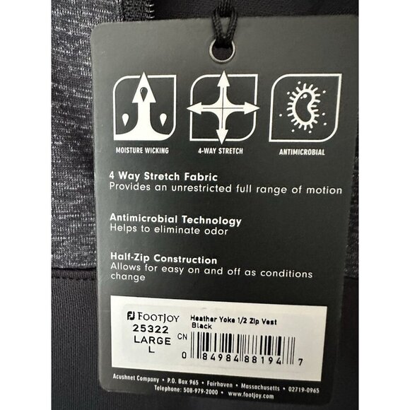 FootJoy Mens Golf Heather Yoke Half-Zip Vest Performance Black Size Large NEW - Picture 5 of 6